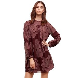 Aritzia | Wilfred Gascon Dress Floral Pattern Long-sleeve Burgundy Size XS